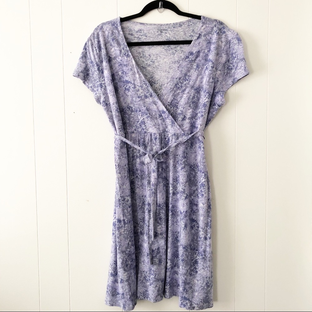 Garnet Hill Linen Rayon Faux Wrap Floral Dress